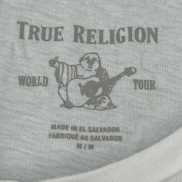 True Religion Shirt‎ Men's M White Crew Neck Tee Gold Foil Logo Graphic - Picture 3 of 9